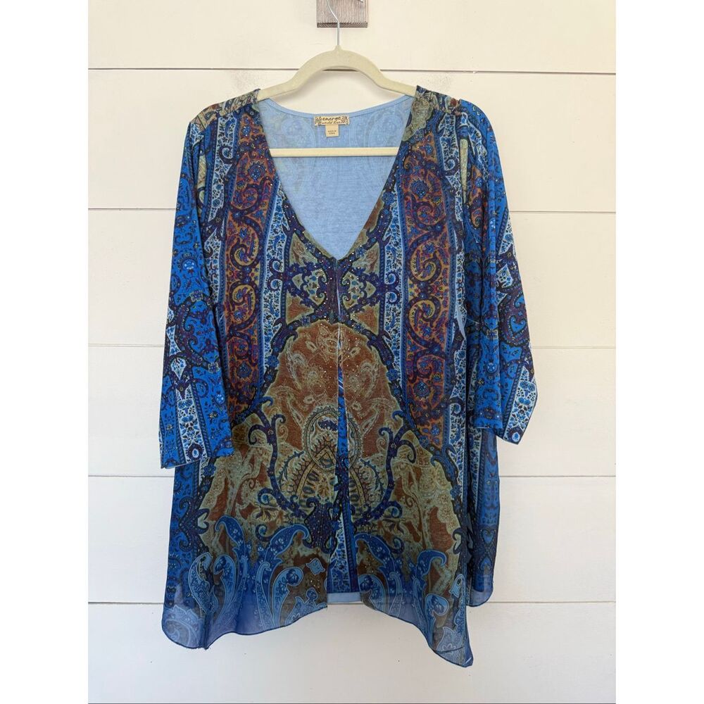 Energe Women’s 2X Multicolored Green Blue Y2K 2000s Top